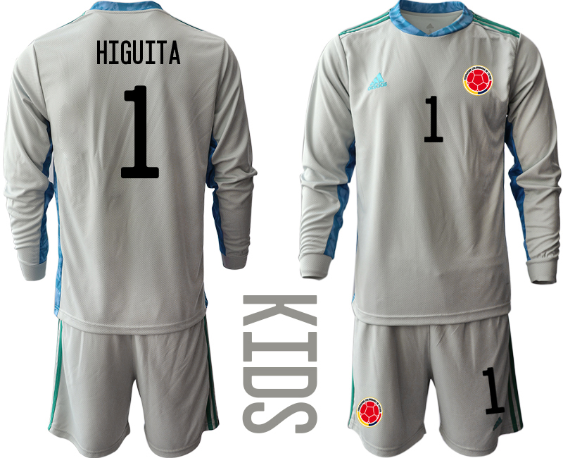 Youth 2020-2021 Season National team Colombia goalkeeper Long sleeve grey #1 Soccer Jersey1->colombia jersey->Soccer Country Jersey